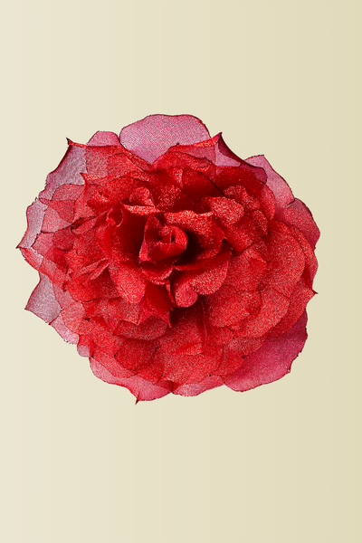 Handmade Red Rose Flower Brooch – 4" Organza Pin for Dresses, Hats & Blazers