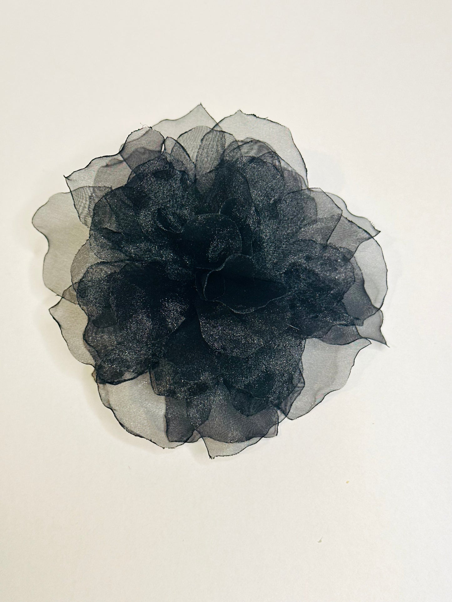 Handmade Black Organza Flower Brooch – Soft 3D Floral Pin for Dresses & Blazers