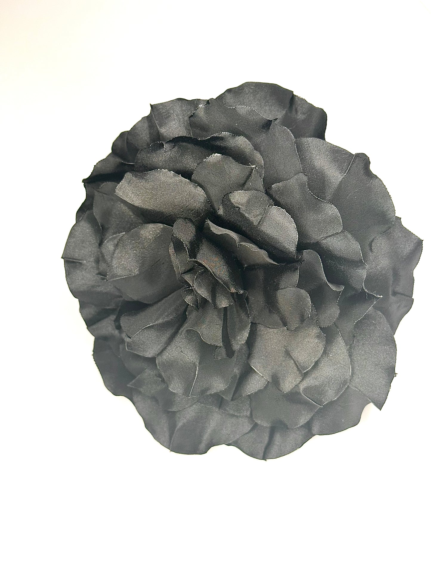 Handmade Black Taffeta Flower Brooch – 5.5” Elegant Pin for Dresses, Blazers & Hats