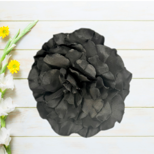 Handmade Black Taffeta Flower Brooch | 5.5” Floral Pin for Dresses & Blazers